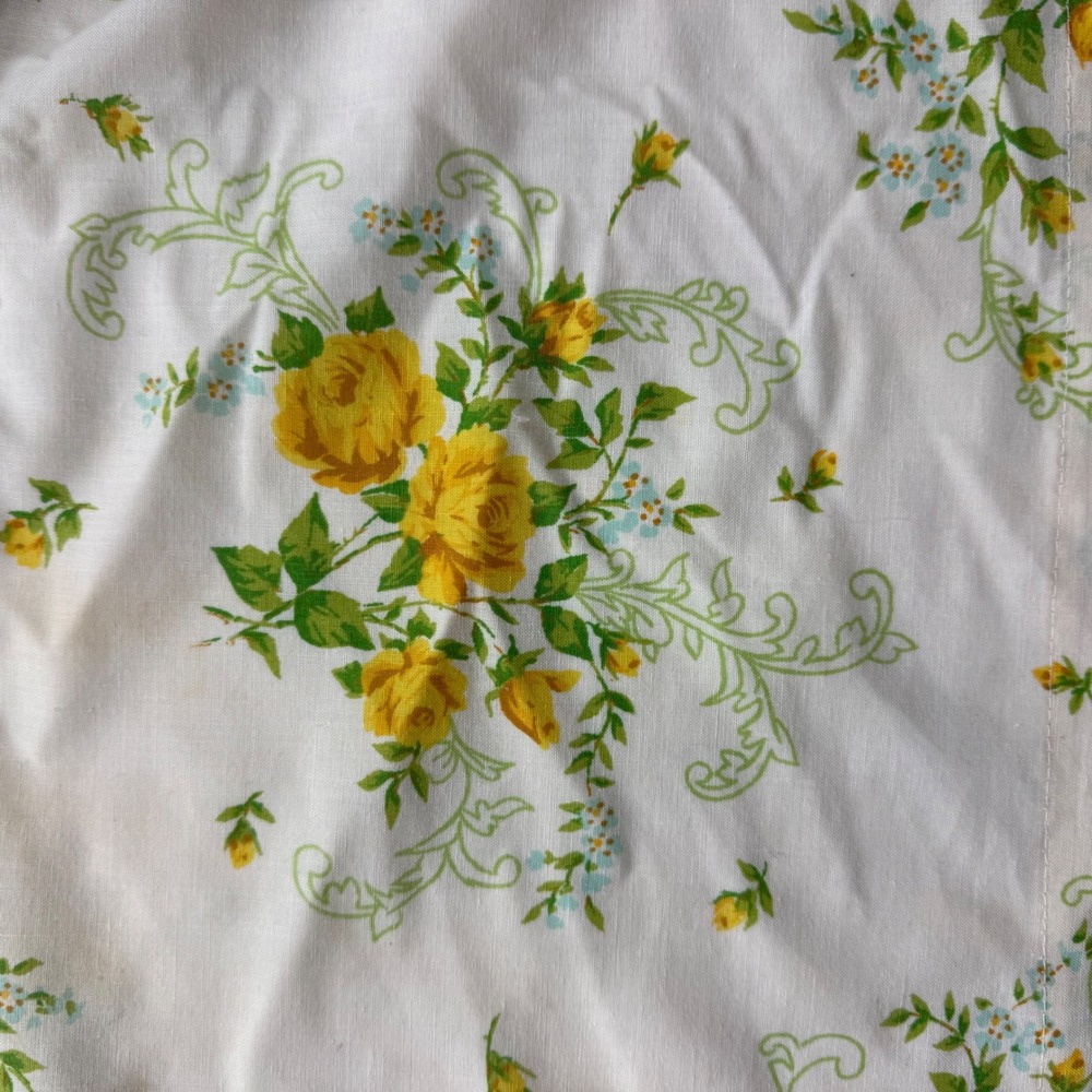 Vintage Statepride Yellow Rose Floral Muslin Twin Sheet 70s Fortrel Cotton Belk